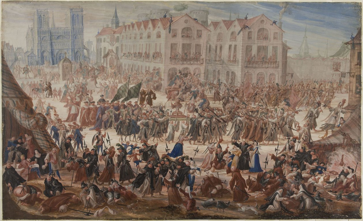 Jacques Clémentin muistokulkue Notre-Damen edessä tekijältä Unknown artist