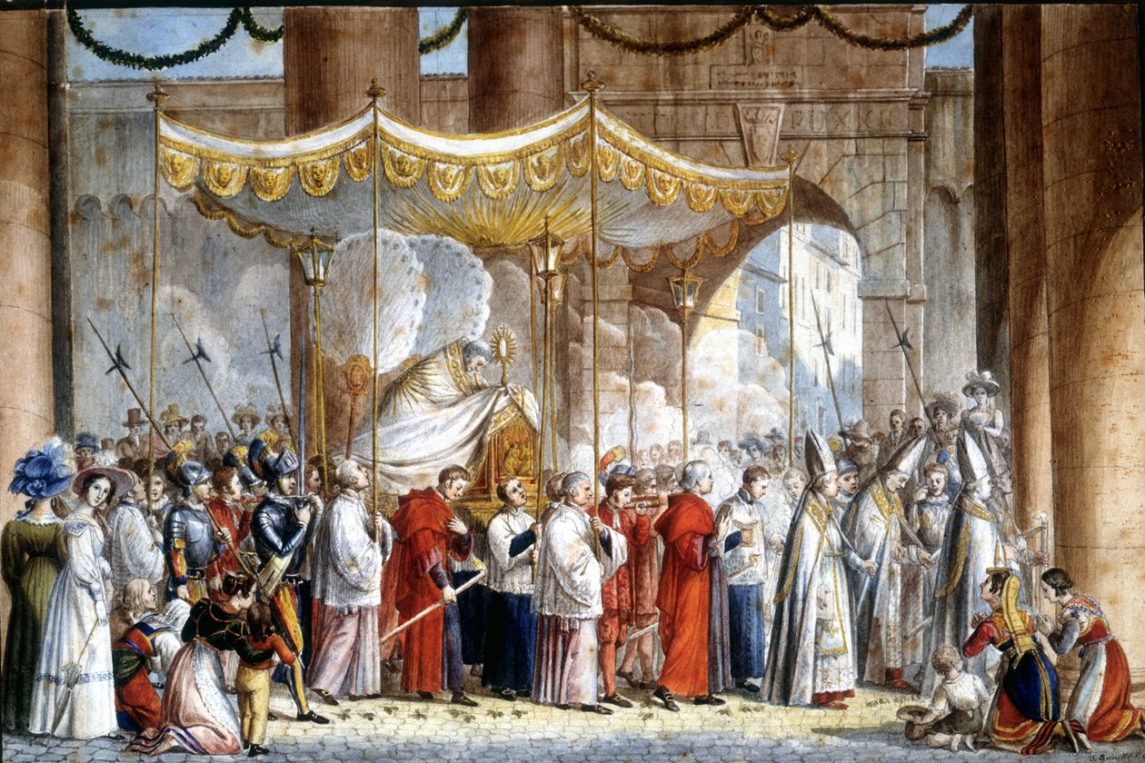 Paavi Gregoire XVI:n (1765 - 1846) kulkue Roomassa vuonna 1835. tekijältä Unknown artist