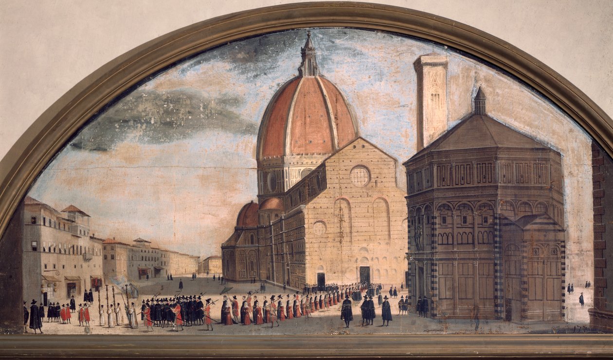 Kulkue Santa Maria del Fioren katedraalilla Firenzessä (maalaus, n. 1650) tekijältä Unknown artist