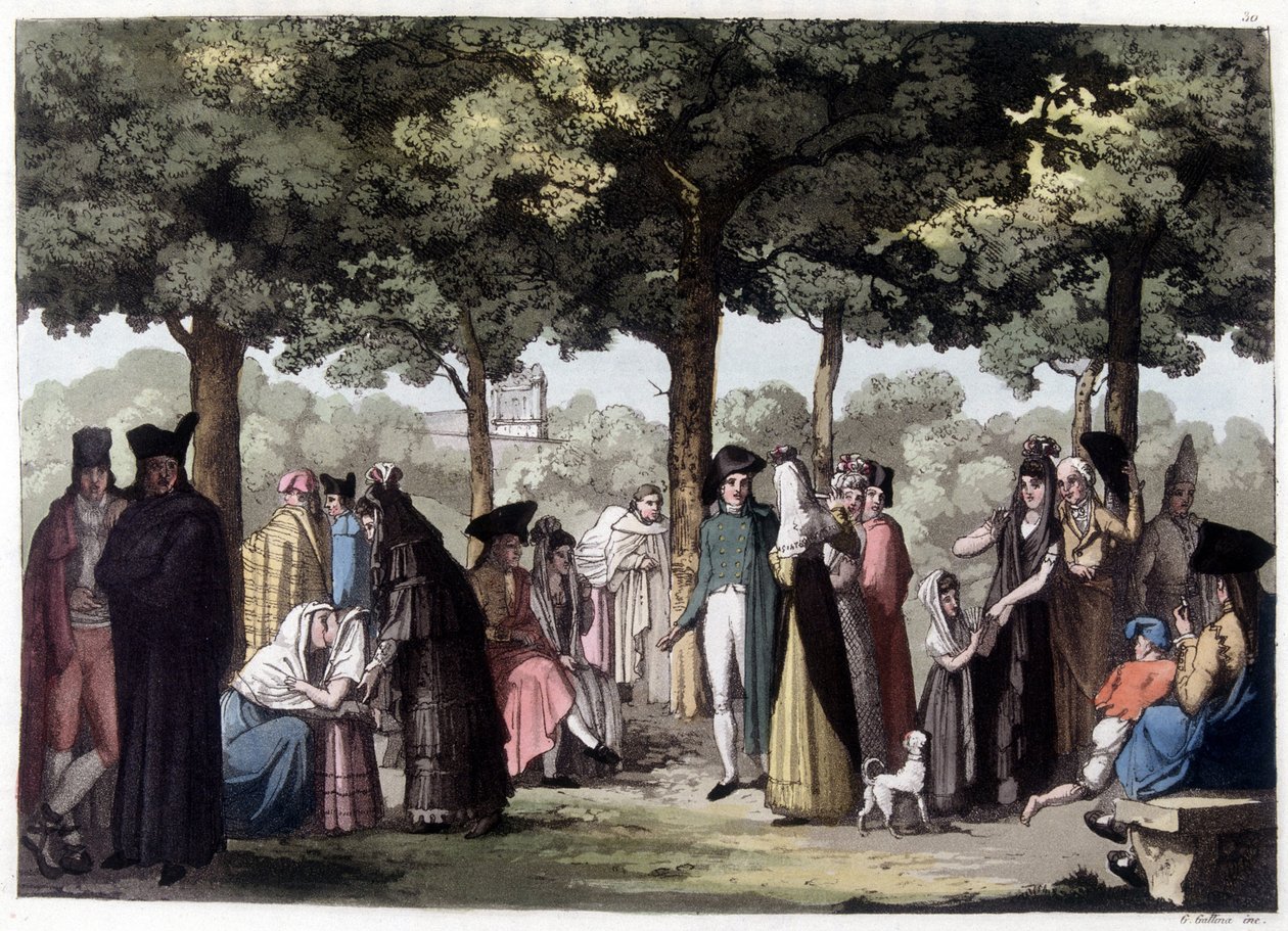 Esplanadin kävelykatu Barcelonassa. 1800-luvun litografia. tekijältä Unknown artist