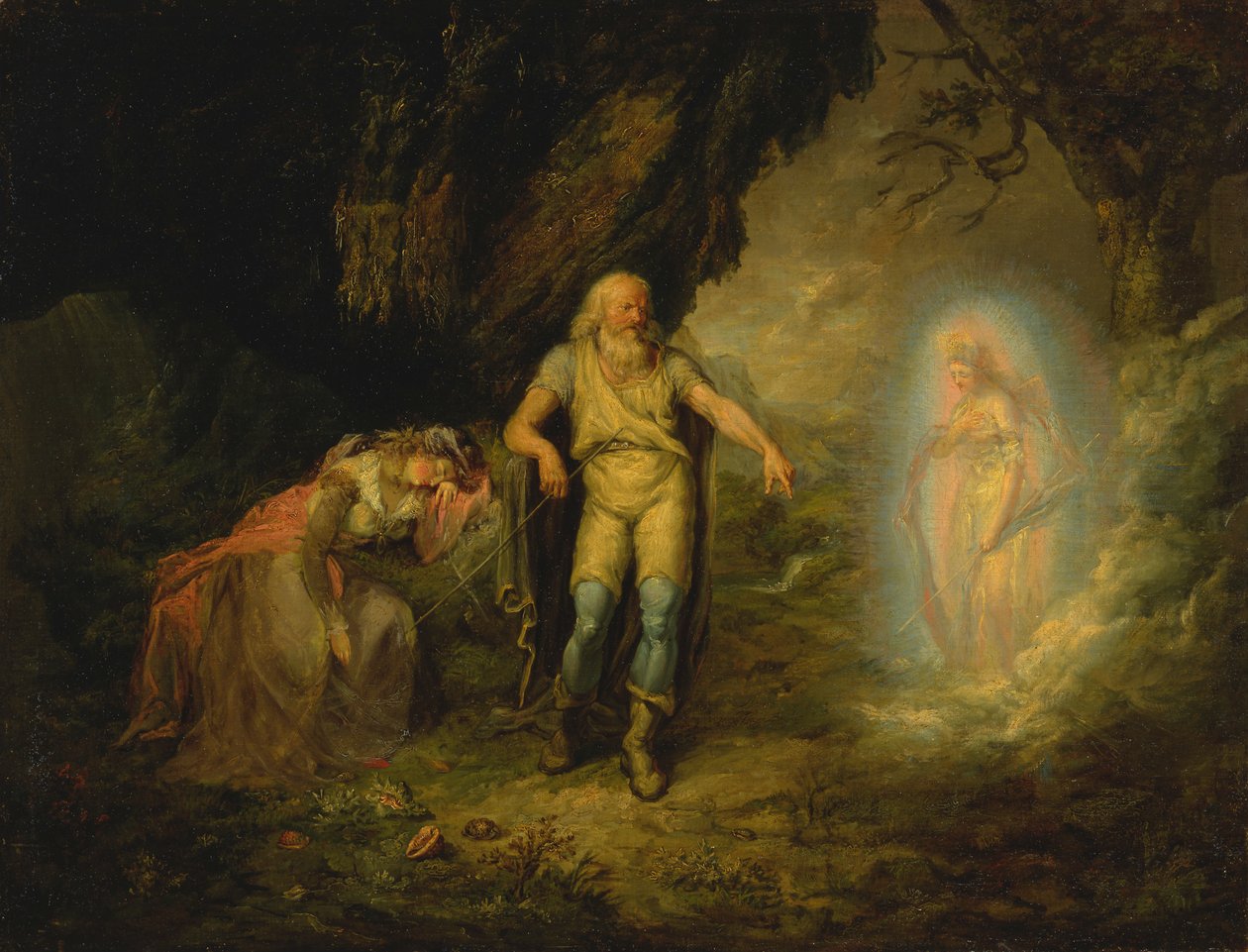 Prospero, Miranda ja Ariel elokuvasta The Tempest tekijältä Unknown artist