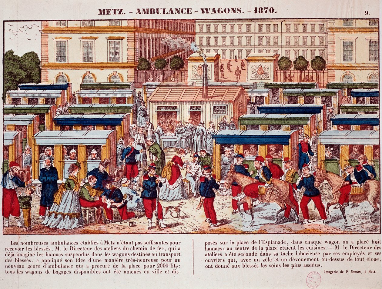 Preussin sota: Ambulanssina käytetyt rautatievaunut, Metz, Ranska tekijältä Unknown artist