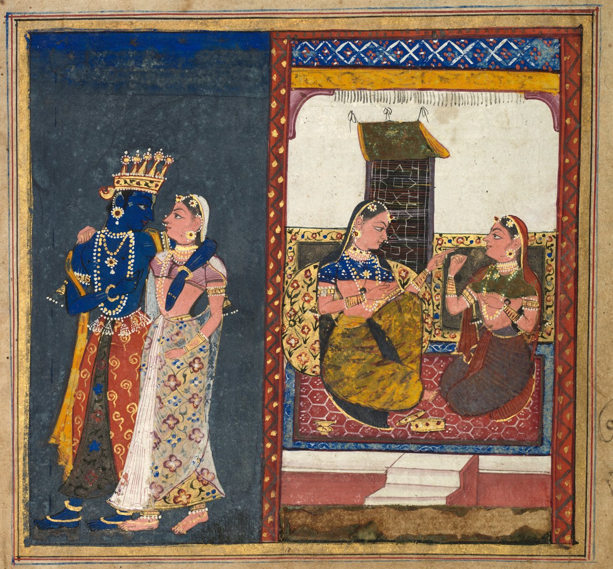 Radha ja Krishna syleilevät, lehti Gita Govindasta tekijältä Unknown artist