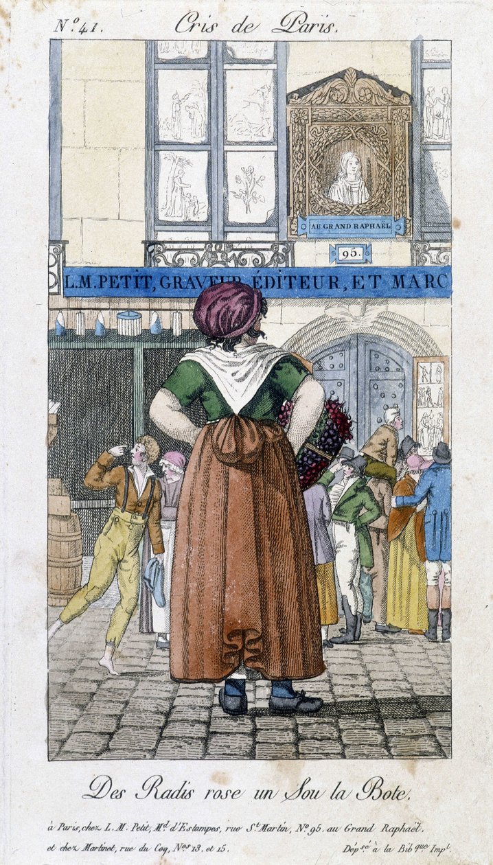 Retiisikauppias Pariisin kaduilla - "" Cris de Parisissa"", deb. 1800-luvulla tekijältä Unknown artist