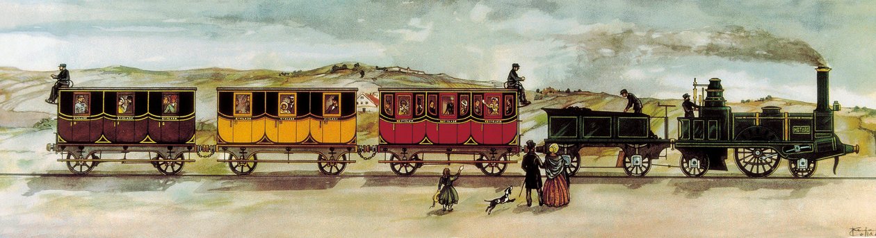 Barcelonan ja Mataron välinen rautatie (Barcelona-Mataro) vihittiin käyttöön 28. lokakuuta tekijältä Unknown artist