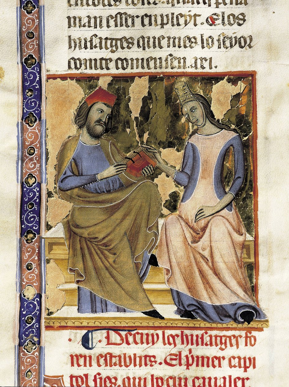 Barcelonan Raimond Berenger I (1023-1076) ja hänen vaimonsa Marchen Almodis (Adalmode) (pienoiskuva). tekijältä Unknown artist