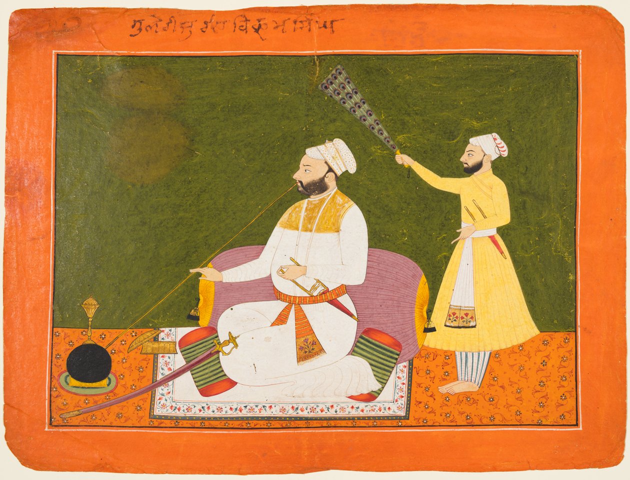 Raja Bikram Singh of Guler (s. 1661–1675) Polttaa vesipiippua tekijältä Unknown artist