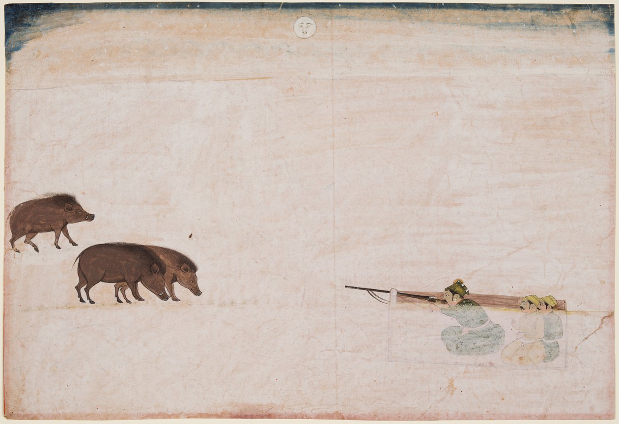 Raja Ram Chand of Amber (r. 1667–1688) Metsästävä villisikaa tekijältä Unknown artist