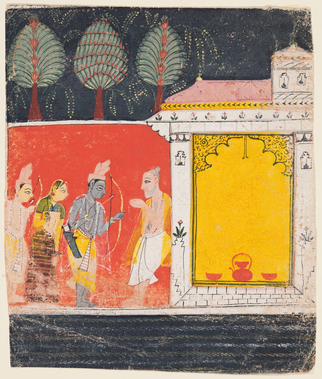 Rama, Sita ja Lakshmana Vieraile Eremitaasissa Sage Bharadwajassa Prayagissa Ramayanasta tekijältä Unknown artist
