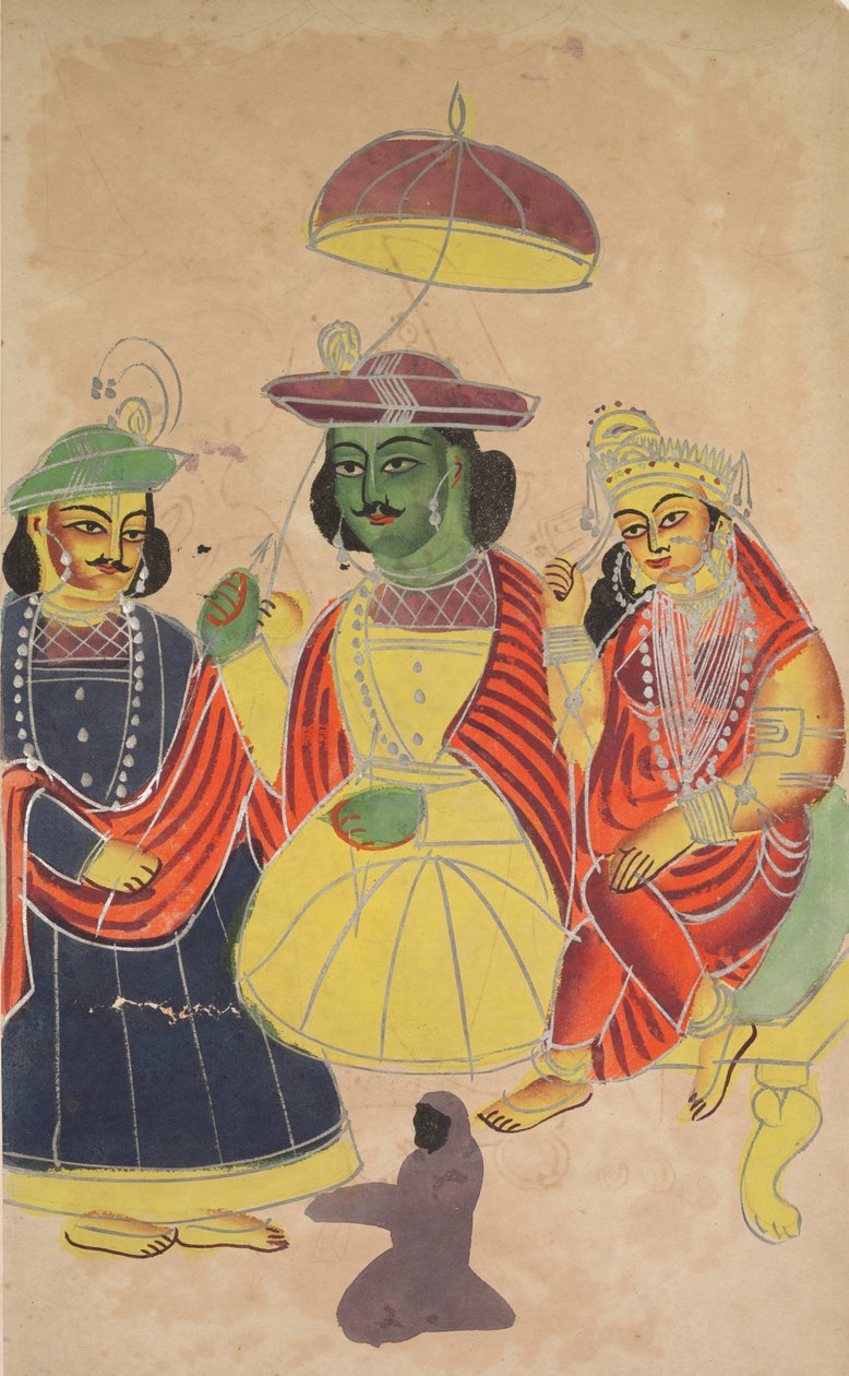 Rama ja Sita istuivat valtaistuimella Lakshmanan ja Hanumanin kanssa tekijältä Unknown artist