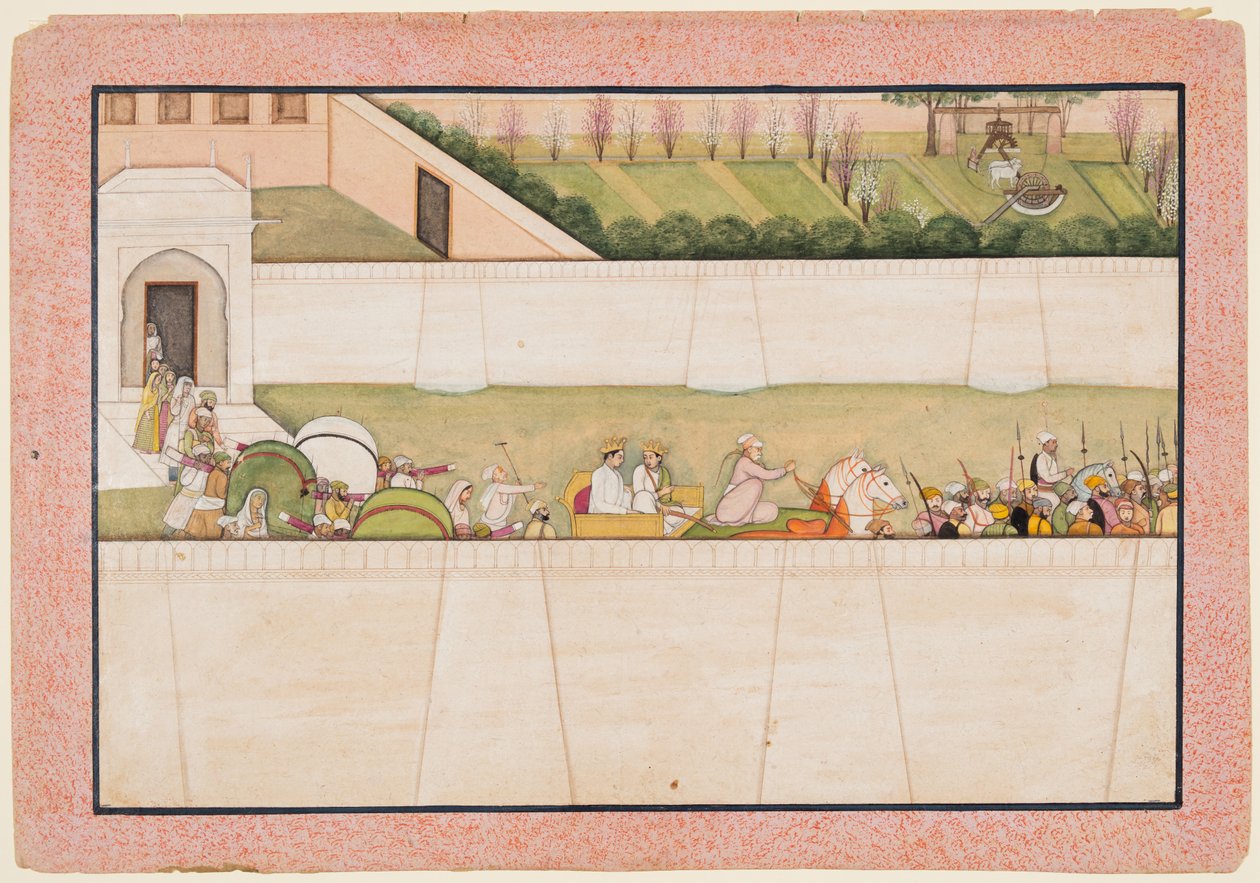 Raman veljet Bharata ja Shatrughna lähtivät Ayodhyasta etsimään Ramaa ja Lakshmanaa metsästä ilmoittamaan heille isänsä Dasharathan kuolemasta. tekijältä Unknown artist