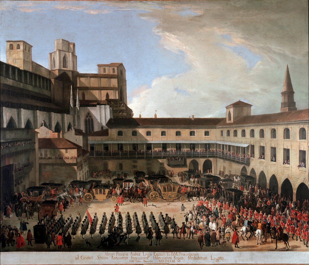Keisari Kaarle VI:n venitian suurlähettiläiden vastaanotto Milanossa vuonna 1711 (maalaus tekijältä Unknown artist