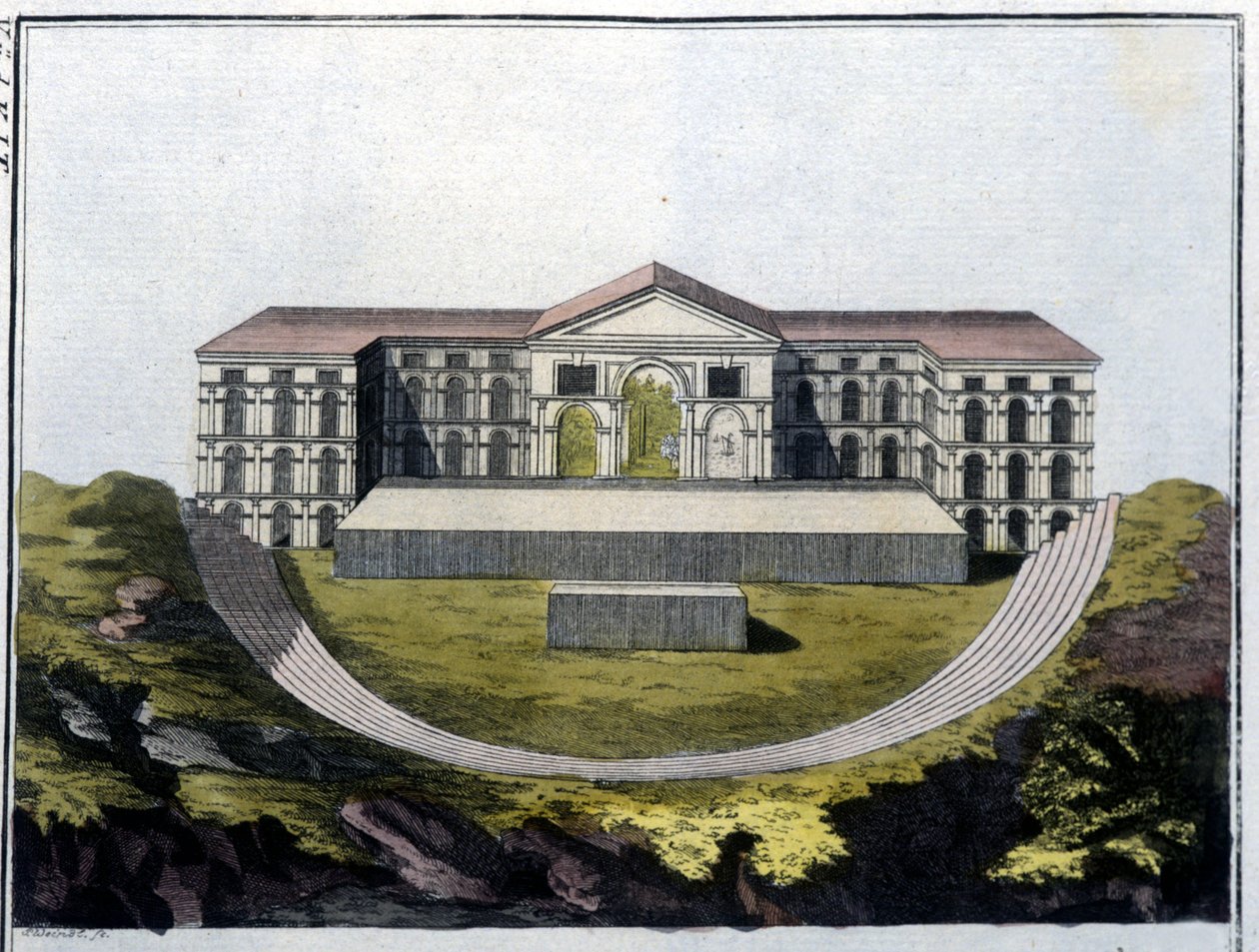 Kreikkalaisen Bachus-teatterin jälleenrakennus Ateenassa. - Ferrarion teoksessa "" Le costume ancien et moderne""", toim. Milano tekijältä Unknown artist