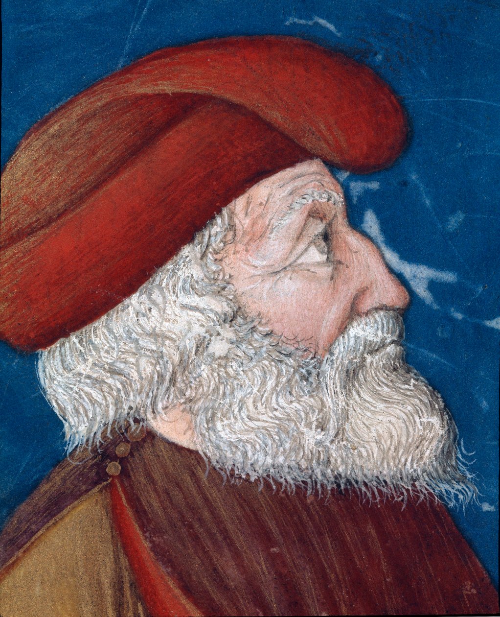Ateenalaisen valtiomiehen Aristide Vanhurskaan (550-467 eKr.) esitys Pienoiskuva Plutarkoksen (46-125 jKr.) "" Maineikkaiden miesten rinnakkaisista"" (MS. XV. 1) 1400-luvulta. Cesena, Biblioteca Malatestiana tekijältä Unknown artist