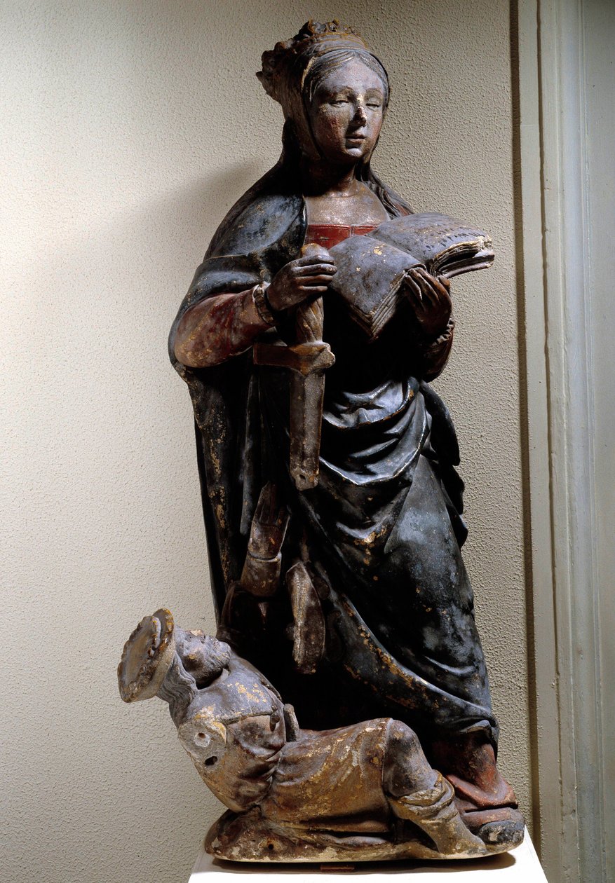 Pyhän Katariinan Sienan edustus. Monivärinen kalkkikiviveistos. 15-luvulla. Compiegne, Vivenel-museo tekijältä Unknown artist