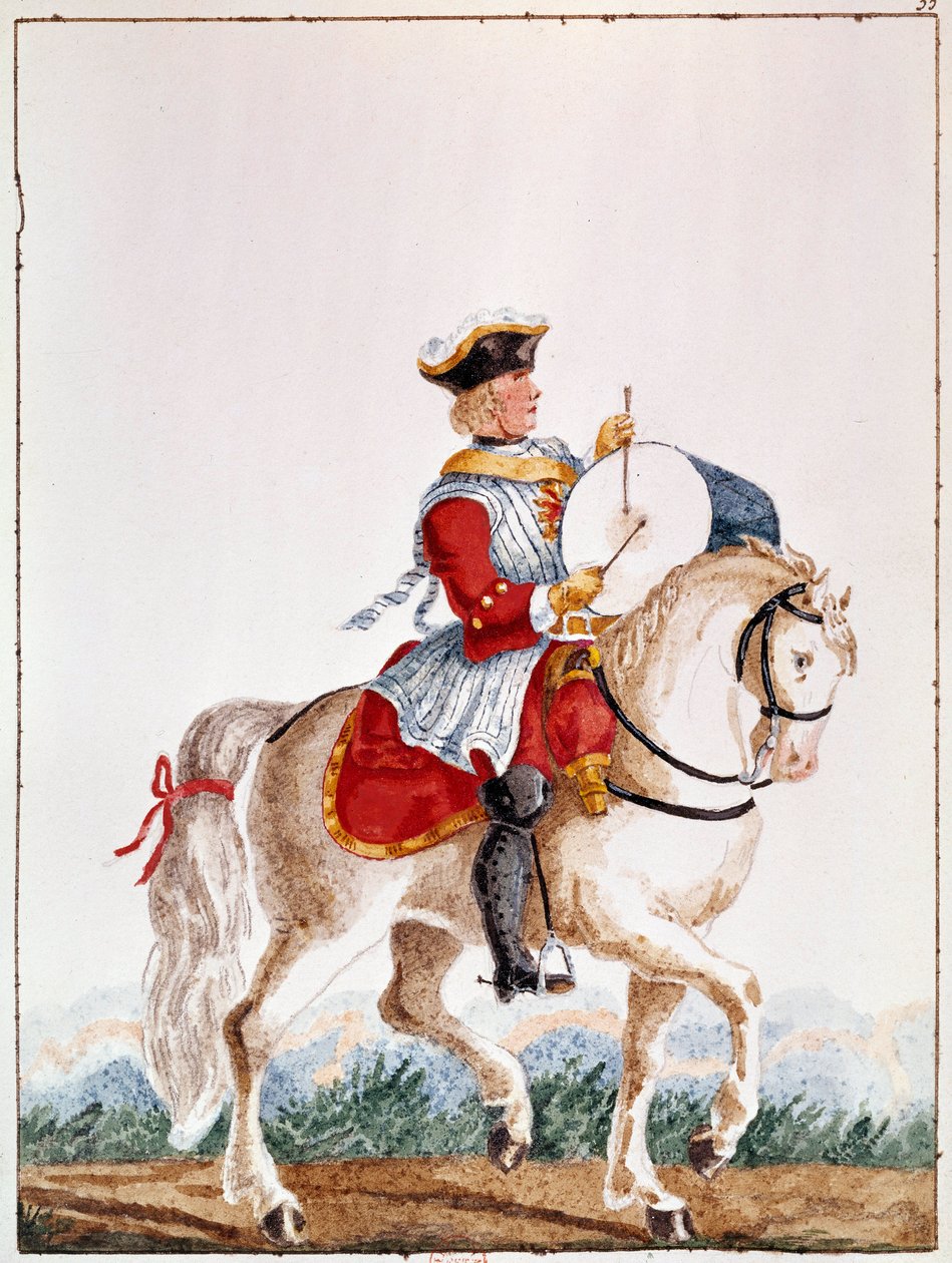 Edustus ranskalaisesta muskettisoturista Ludvig XV:n ajalta. Guassi 1700-luvun Pariisista, B.N. tekijältä Unknown artist