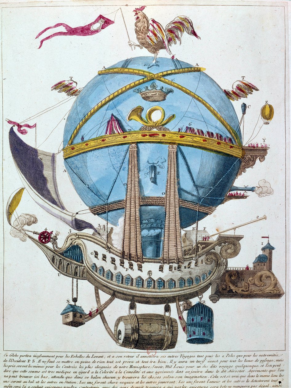 Esitys matkasta ilmapallossa, satiirinen kaiverrus 1700-luvulta. tekijältä Unknown artist
