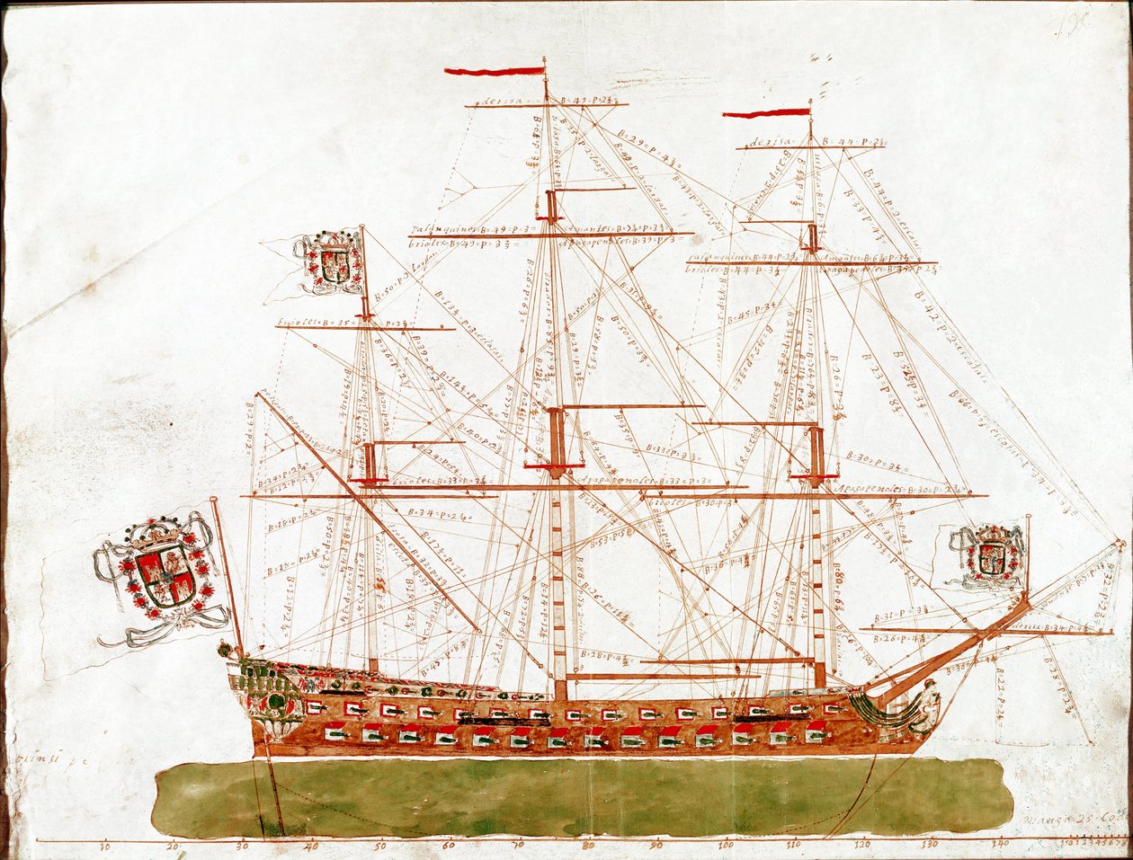 Esitys 1600-luvun sotalavasta (akvarelli tekijältä Unknown artist