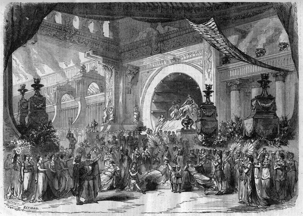 Oopperan esitys: III näytös, Charles Gounodin (1818-1893) toinen maalaus "" Faustista" - Kaiverrus "" Le Journal Illustré" tekijältä Unknown artist