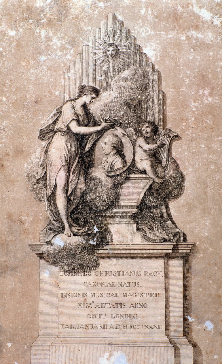 Saksalaisen säveltäjän Johann Christian Bachin esitys (kaiverrus 1700-luku) tekijältä Unknown artist