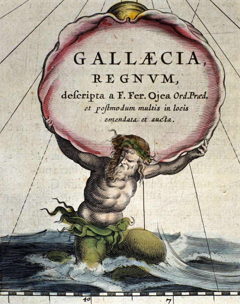 Esitys tritonista, legendaarisesta olennosta, puoli mies mi kalasta. Yksityiskohta ”Atlas novuksesta” 1642 tekijältä Unknown artist