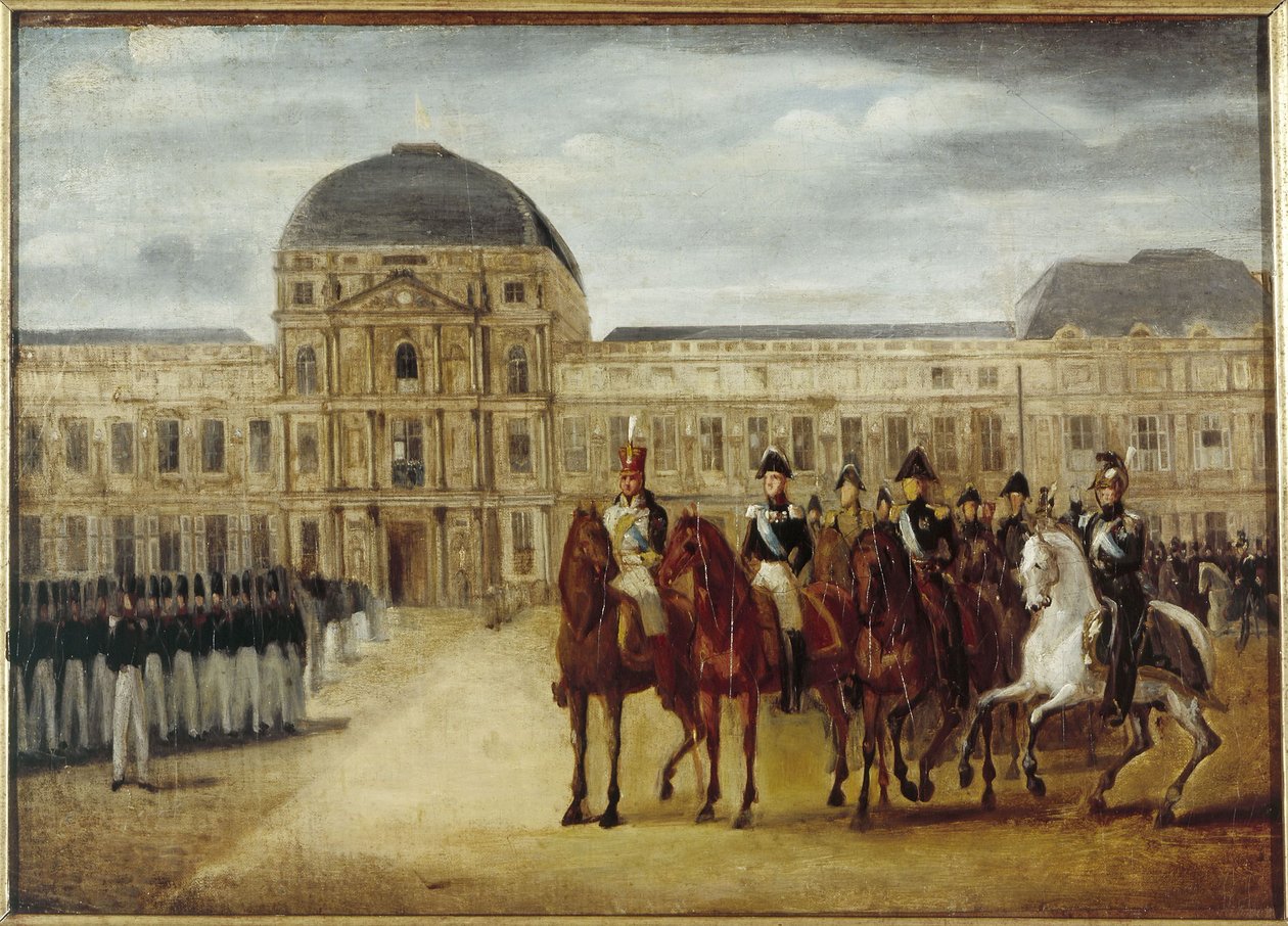 Katselmus Tuileriesin linnan edustalla, noin 1820. Nykyinen 1. kaupunginosa, vuosien 1815 ja 1825 välillä (öljy kankaalle). tekijältä Unknown artist