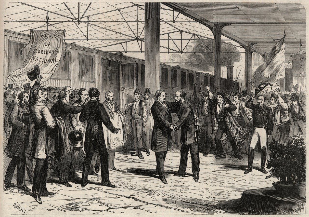 Syyskuun 1868 vallankumous Espanjassa (Gloriosa): saapuu Salustiano Olozagalta (1805-1873) Madridista. Kaiverrus "" L