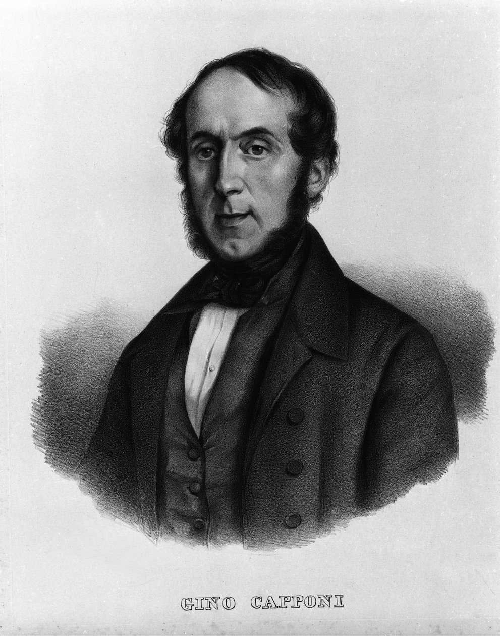 Risorgimento: muotokuva italialaisesta kirjailijasta ja poliitikosta Gino Capponista (1792-1876) Kaiverrus 1800-luvulta tekijältä Unknown artist