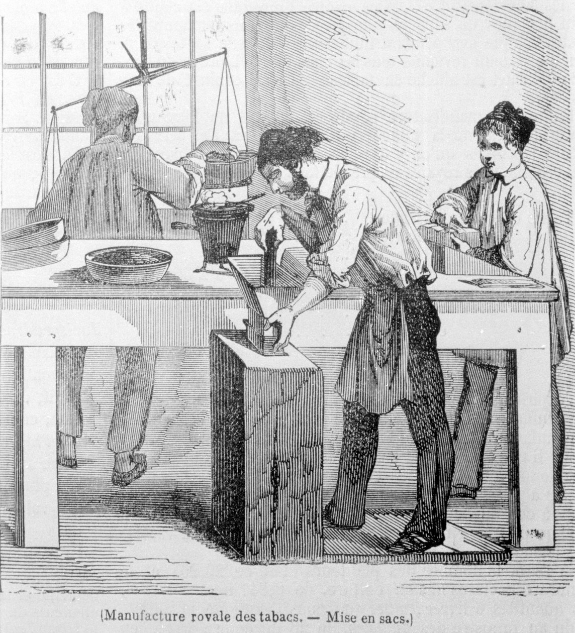 Royal Tobacco Manufacture: pussi tupakka. 1800-luvun kaiverrus. tekijältä Unknown artist