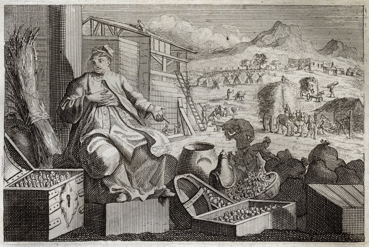 Royaumont Bible, Uusi testamentti: Rikkauden hulluus tai Vertaus rikkaasta miehestä. Jeesus Kristus puhuu rikkaan miehen turhamaisuutta vastaan. Hän taputti itselleen suuren omaisuutensa ja kuoli seuraavana yönä. Kuvitus vuodelta 1811. tekijältä Unknown artist