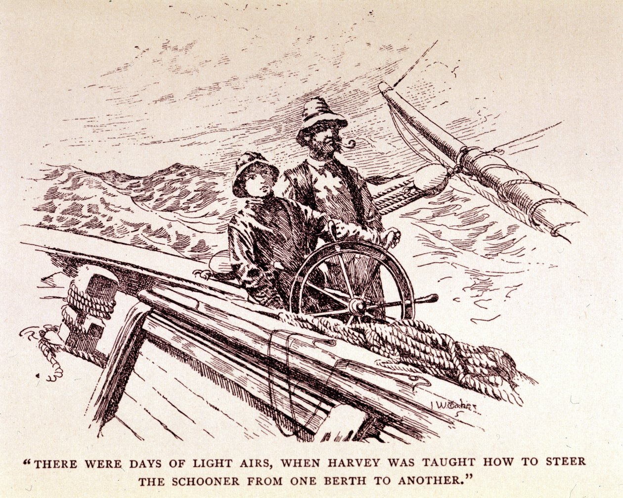 Rudyard Kipling: "Captains courageous", New York 1899 (kaiverrus) tekijältä Unknown artist