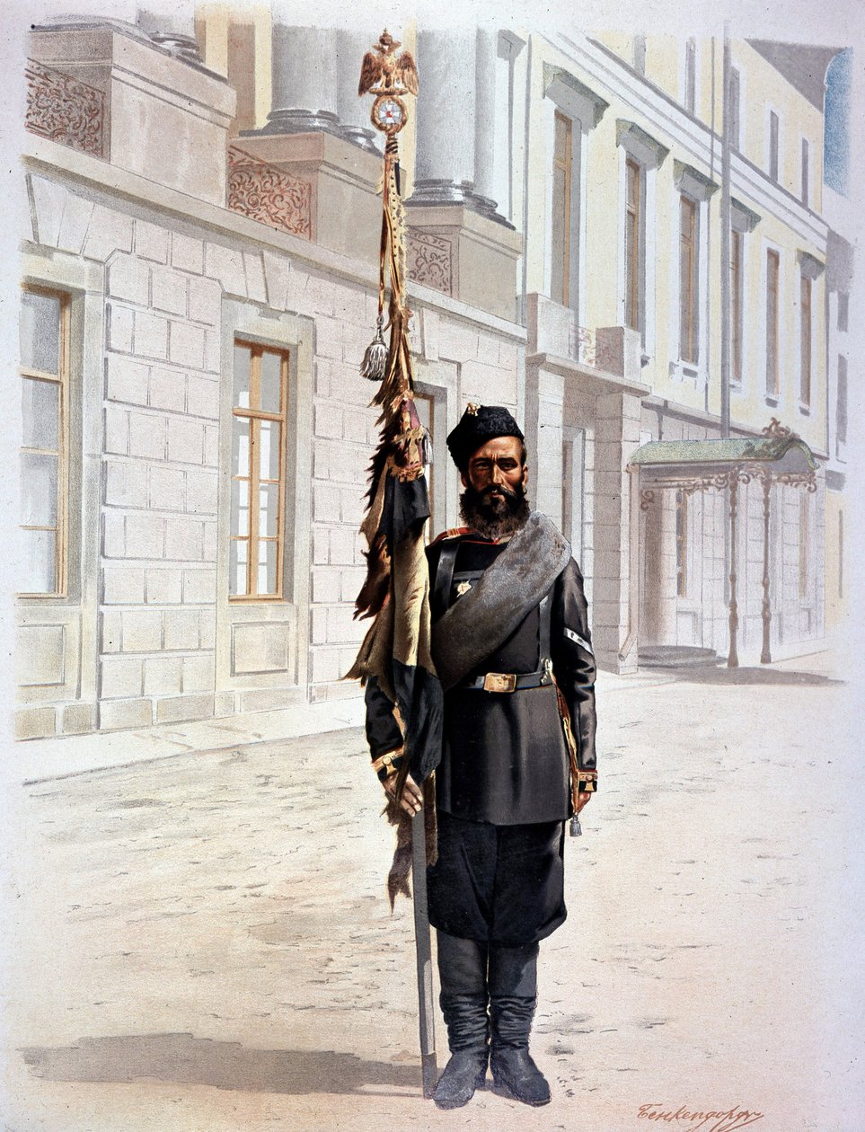 Venäjän kaartin lipunkantaja Nikolai II:n johdolla tekijältä Unknown artist
