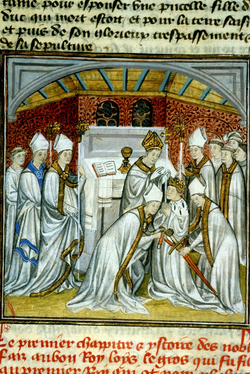 Ludvig VI:n pyhä (1108) - Käsikirjoituksen valaistus keskiajan "" Saint-Denisin suuret kronikot"" 1300-luvun lopulla (viite 512) tekijältä Unknown artist