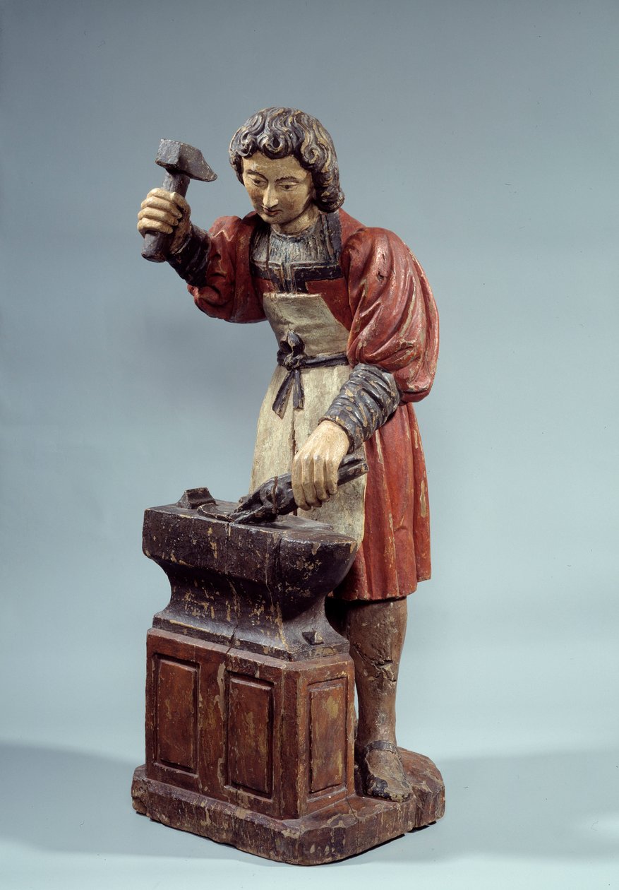 Saint Crepin suutarin suojelija. Nimetön veistos monivärinen puu tekijältä Unknown artist