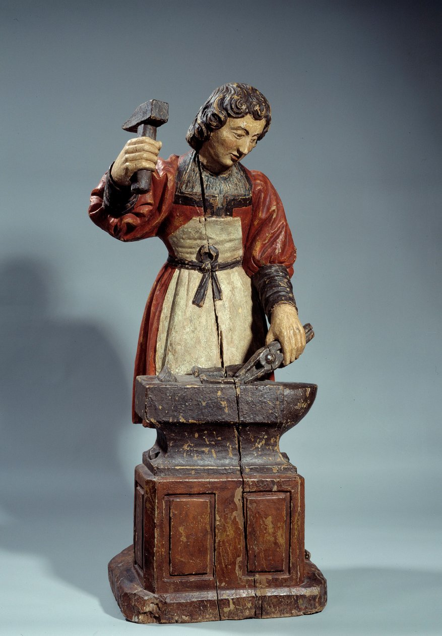 Saint Crepin suutarin suojelija. Nimetön veistos monivärinen puu tekijältä Unknown artist