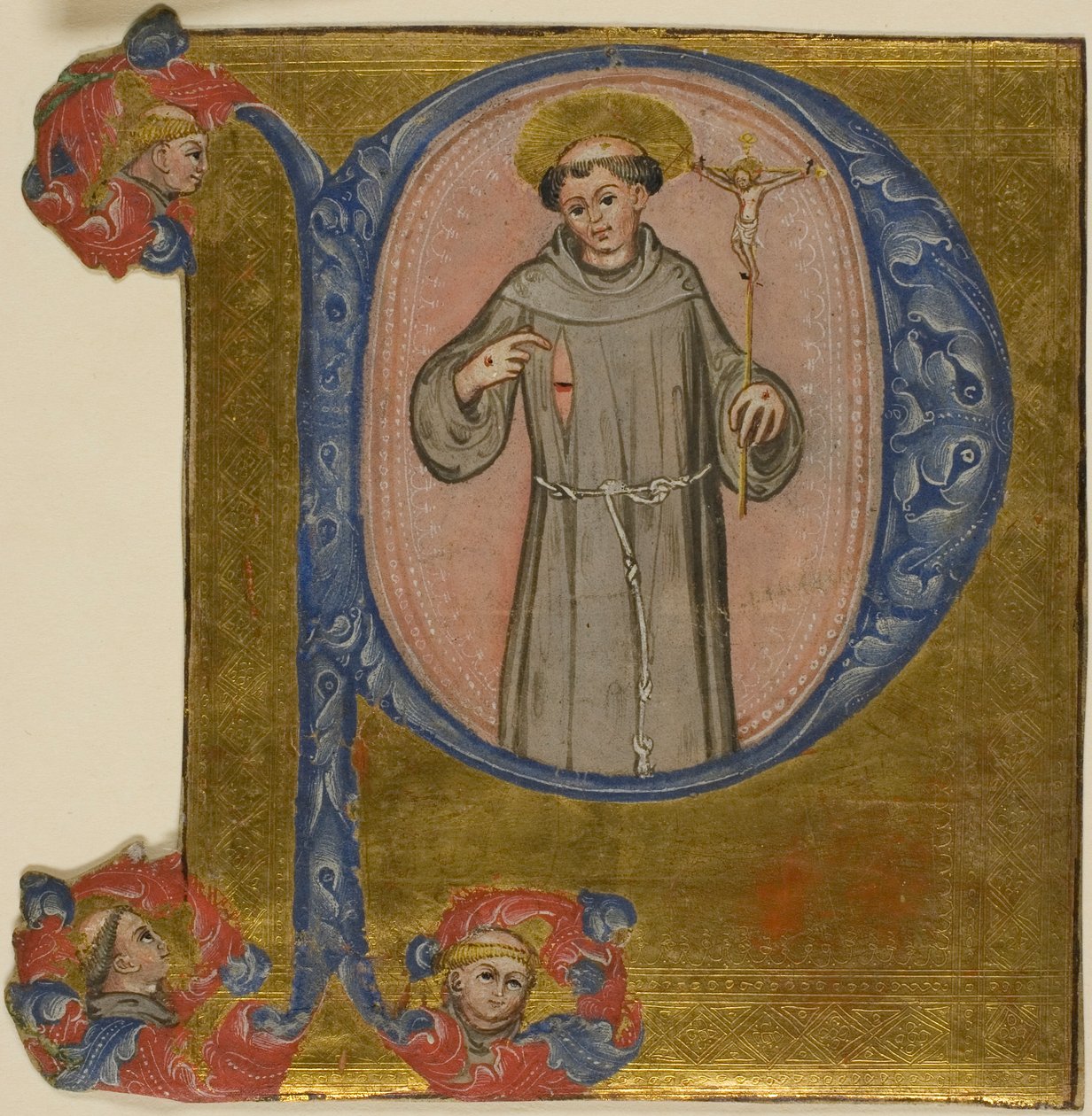 Pyhä Franciscus historiallisessa alkukirjaimessa "P" tekijältä Unknown artist