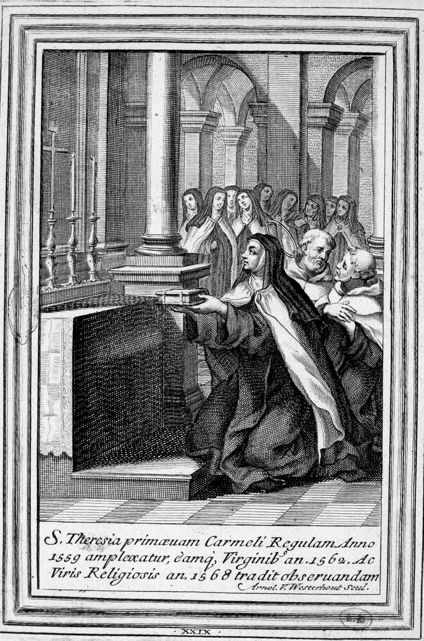 Pyhä Teresa Jeesuksesta tai Pyhä Teresa Avilalainen (1515-1582) rukoilemassa. tekijältä Unknown artist