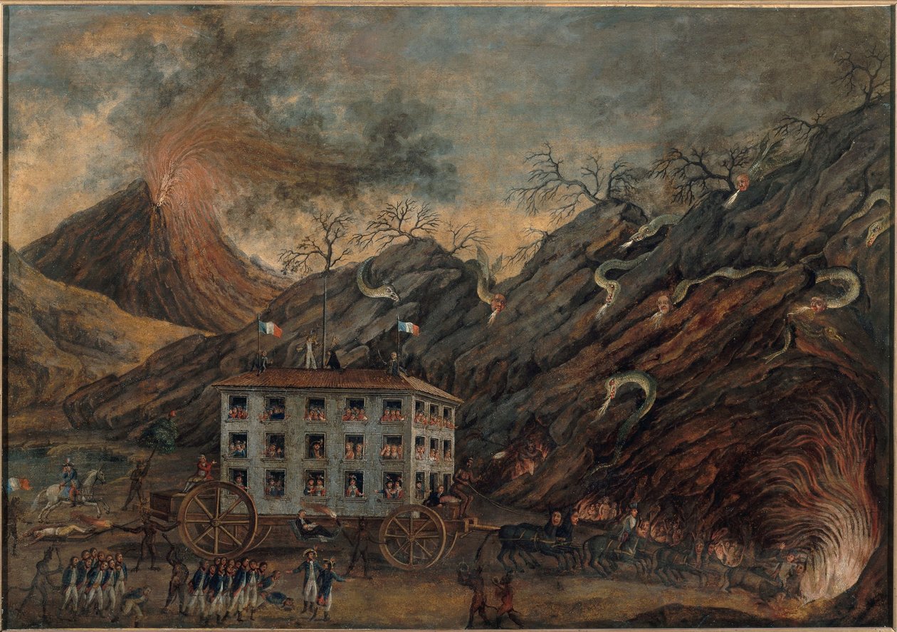 Satiirinen allegoria laskeutumisesta helvettiin, 1701-1800 (öljy kankaalle). tekijältä Unknown artist