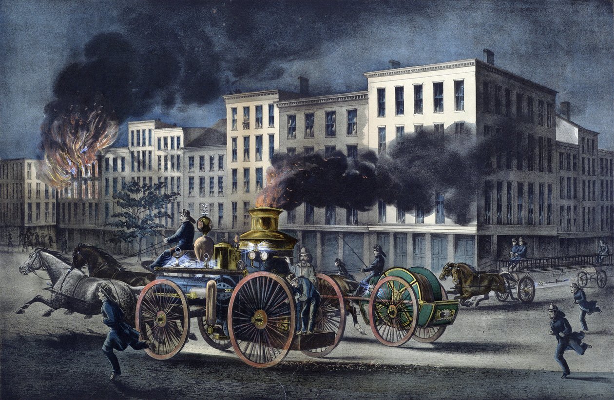 Kohtaus amerikkalaisten palomiesten arjesta tekijältä Unknown artist