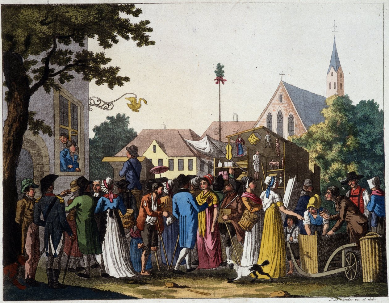 Kohtaus kävelystä 1700-luvulla - kaiverrus tekijältä Unknown artist