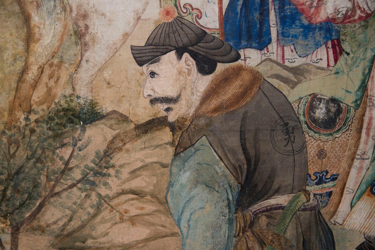 Kiinan arjen kohtauksia, kiinalaisen tapetin yksityiskohta, kiinalainen kaappi, metsästysasunto, kirjoittanut Filippo Juvarra (1678-1736), Stupinigi, Piemonte, Italia tekijältä Unknown artist