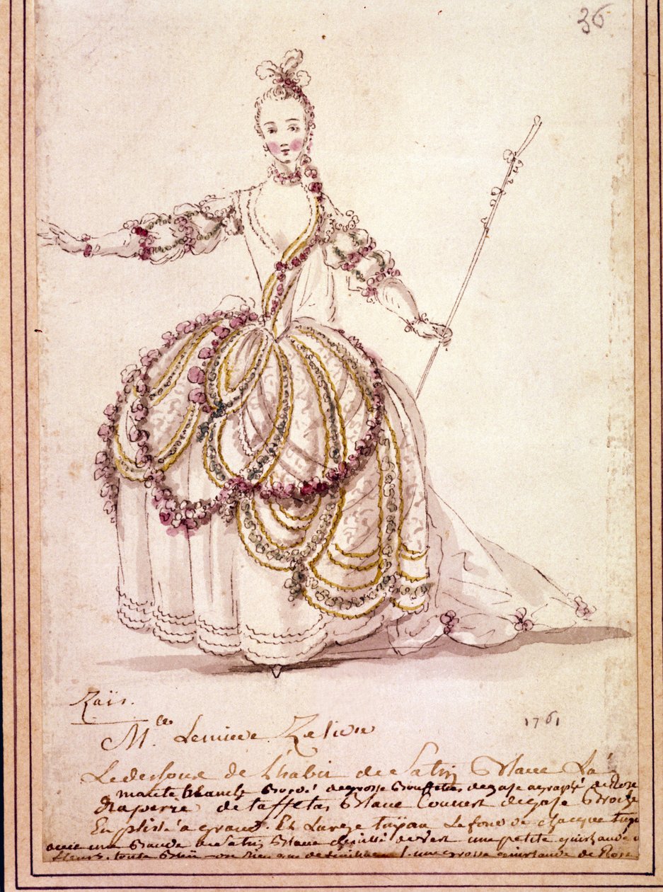 Lavastus: pukupiirustus Jean Philippe (Jean-Philippe) Rameau (1683-1764) pastoraaliseen "Zais" 1761. Akvarelli. tekijältä Unknown artist