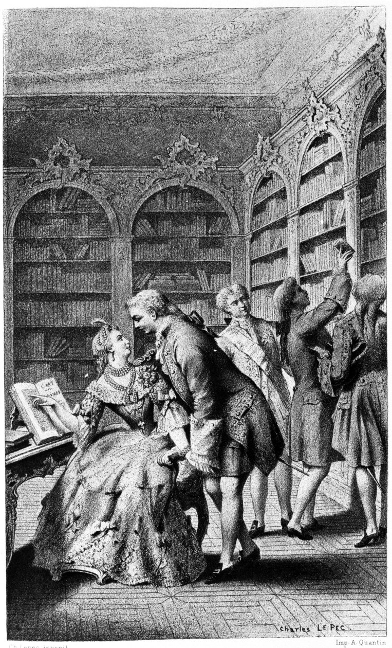 Viettelykohtaus kirjastossa 1700-luvulla. tekijältä Unknown artist