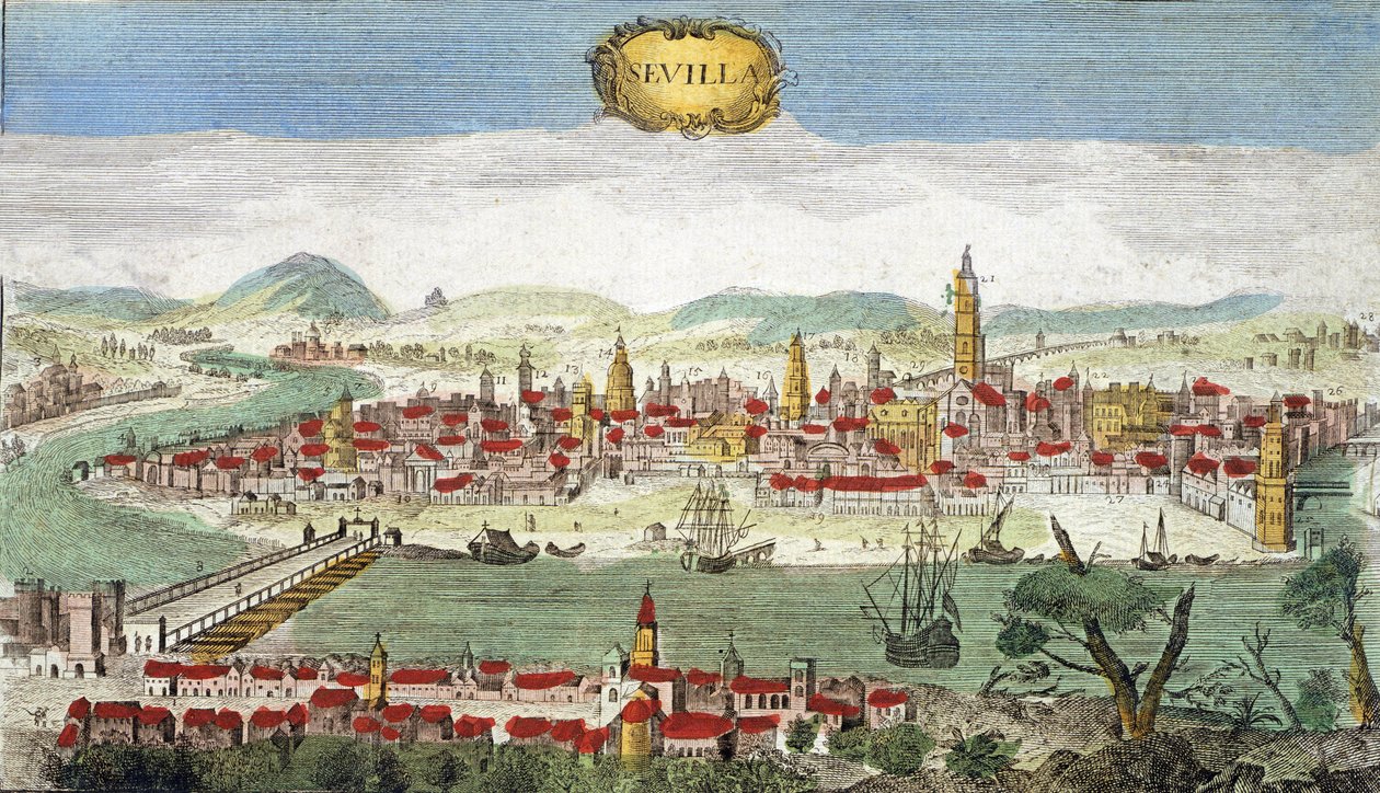 Sevilla - Näkymä Sevillaan - Espanja 1700-luku - tekijältä Unknown artist