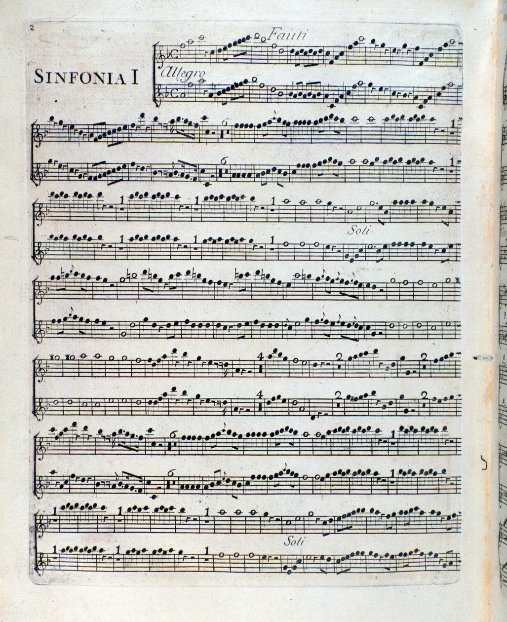 Nuotit huilulle ensimmäisessä sinfoniassa Sei sinfonie a piu strumenti op. 5, kirjoittanut Francois Joseph Gossec tekijältä Unknown artist