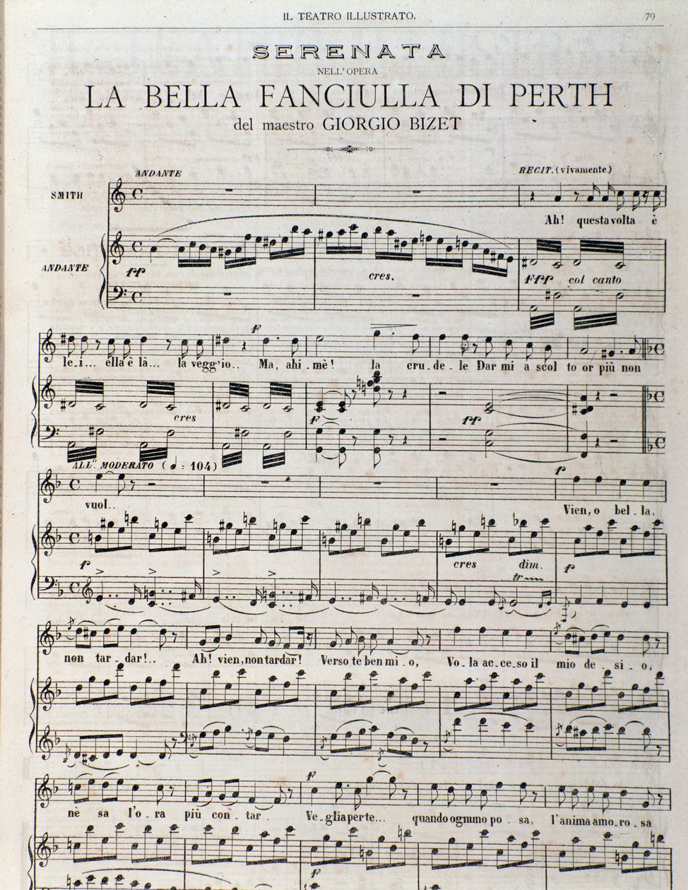 Nuottisivu kappaleelle "Perthin kaunis piika, Georges Bizet