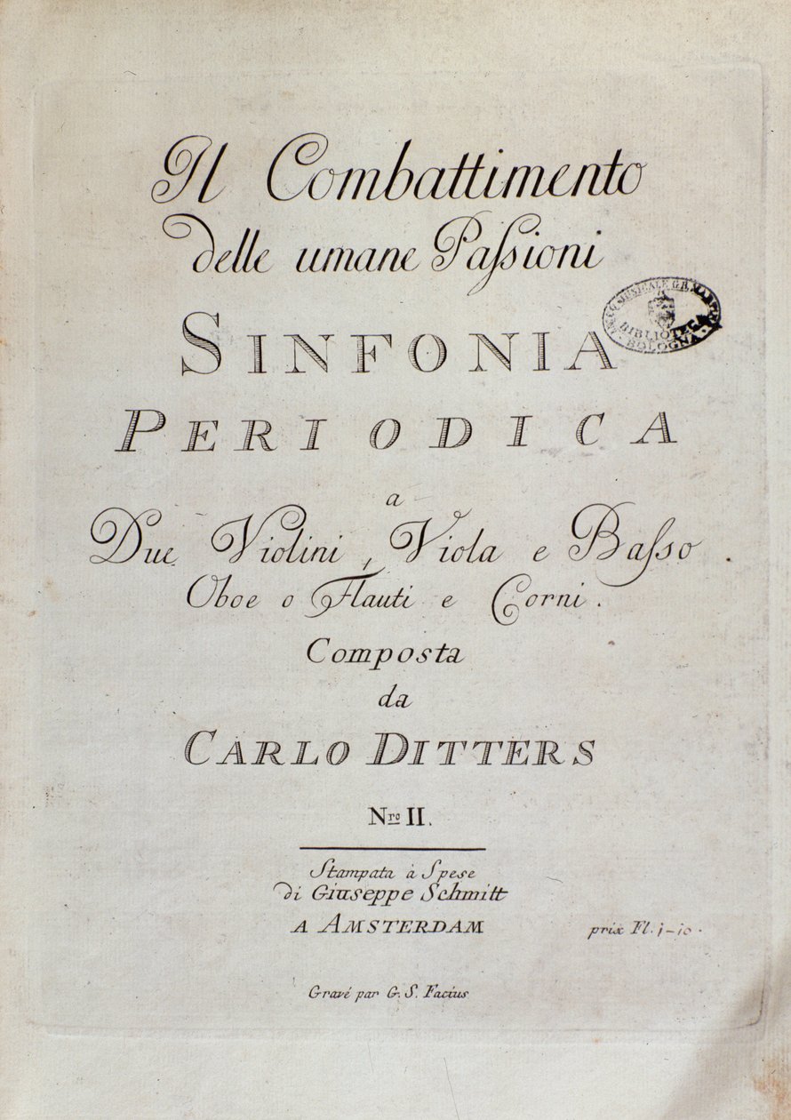 Karl Ditters von Dittersdorfin Periodic Symphony (The Combat of Human Passions) nuotit tekijältä Unknown artist
