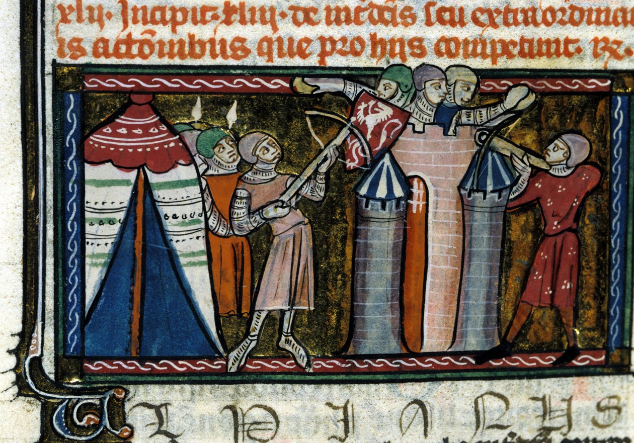 Linnan piiritys. Miniatyyri 1200-luvun käsikirjoituksesta. Milano, Biblioteca Trivulziana. tekijältä Unknown artist