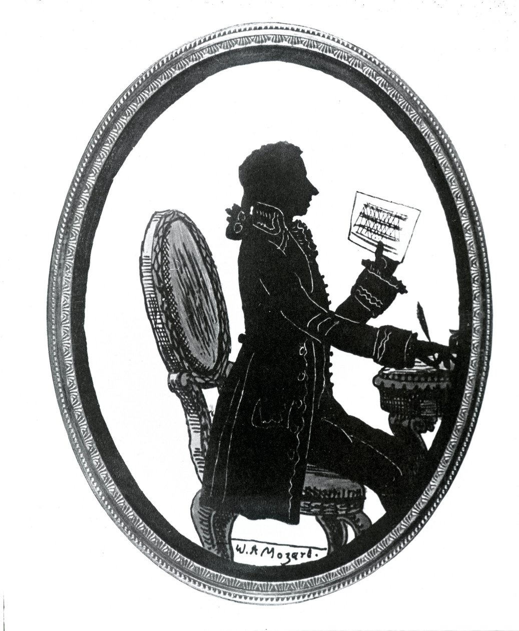 Säveltäjä Wolfgang Amadeus Mozartin (1756 - 1791) siluetti. tekijältä Unknown artist