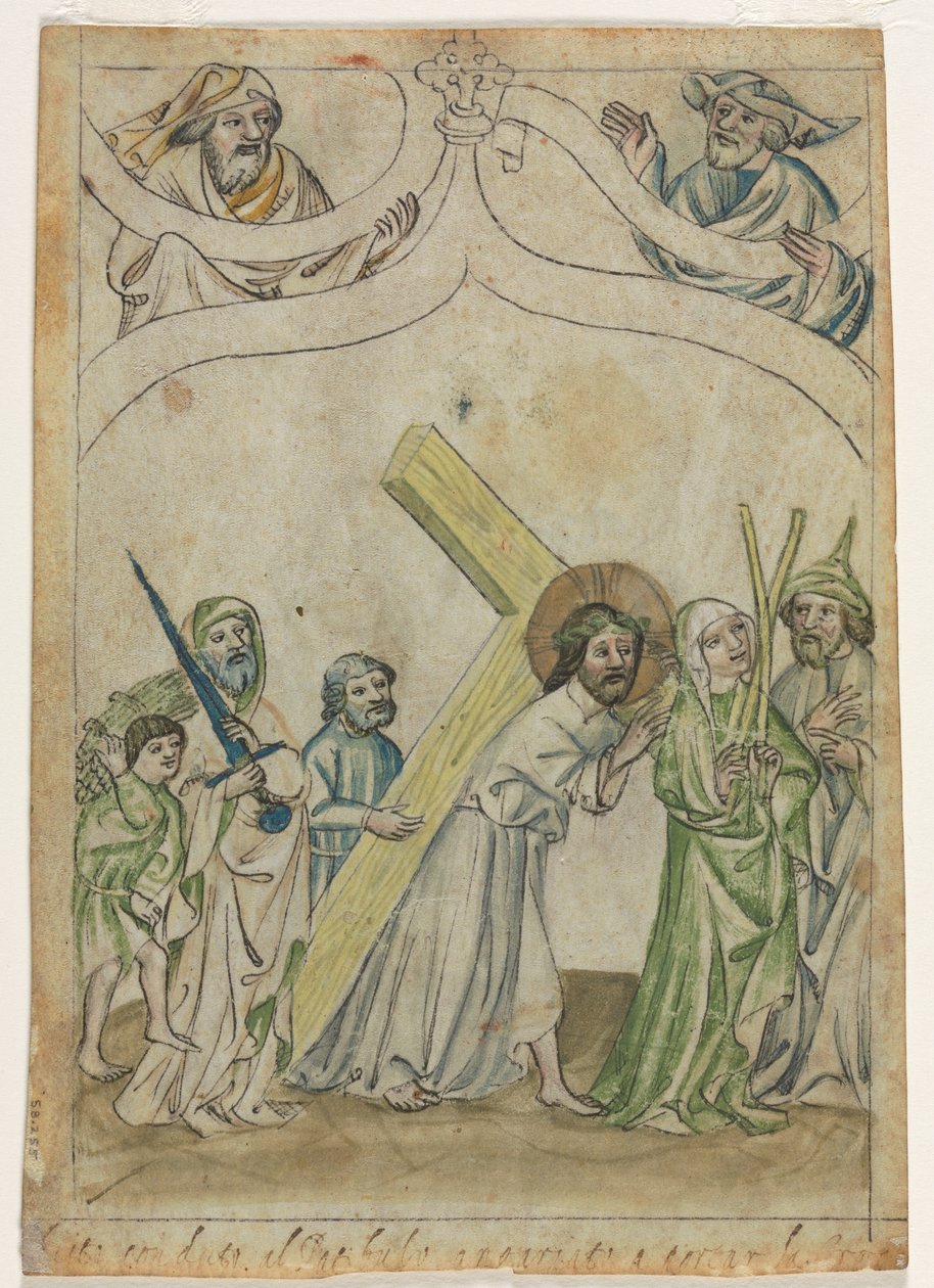 Yksittäinen lehti "Biblia Pauperumista": Kristus kantaa ristiä (käänteinen) tekijältä Unknown artist